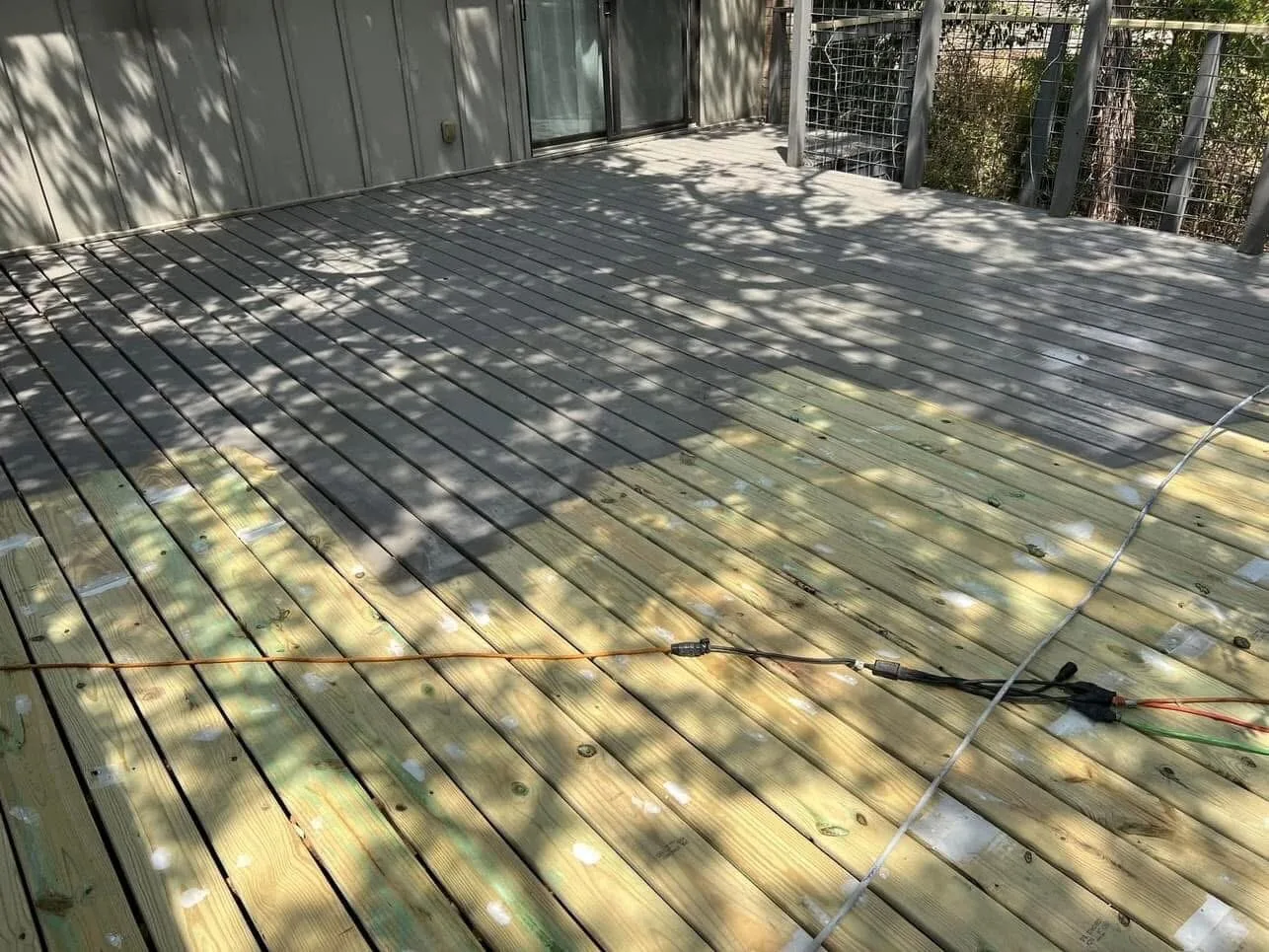 Deck Set 2: boards, rail, stairs, and finished surface before / in progress IMG_4506