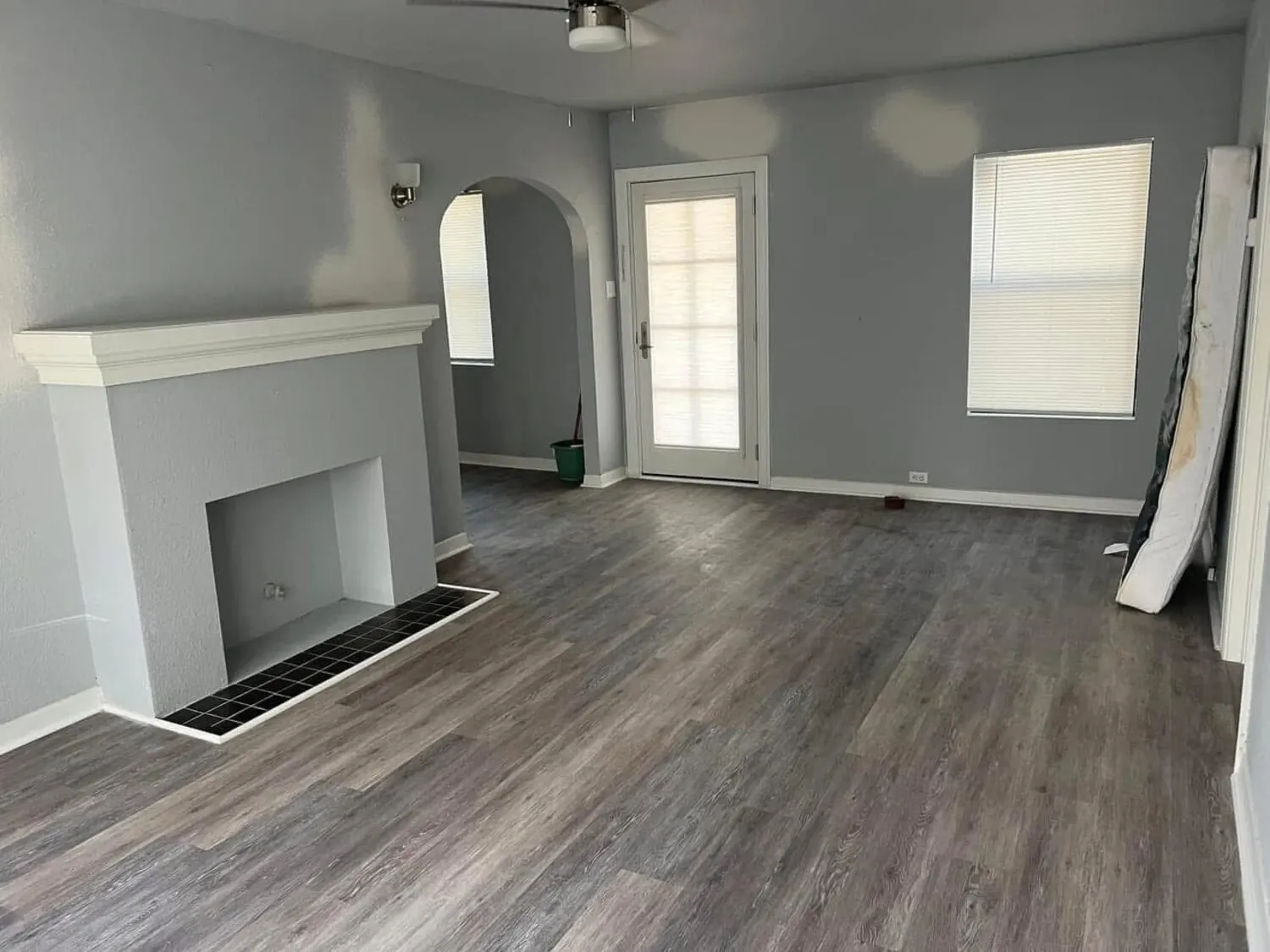 Living room after flooring, paint, and trim work