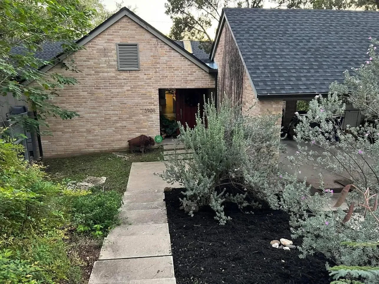 Landscaping, gutters, and trees after IMG_4604