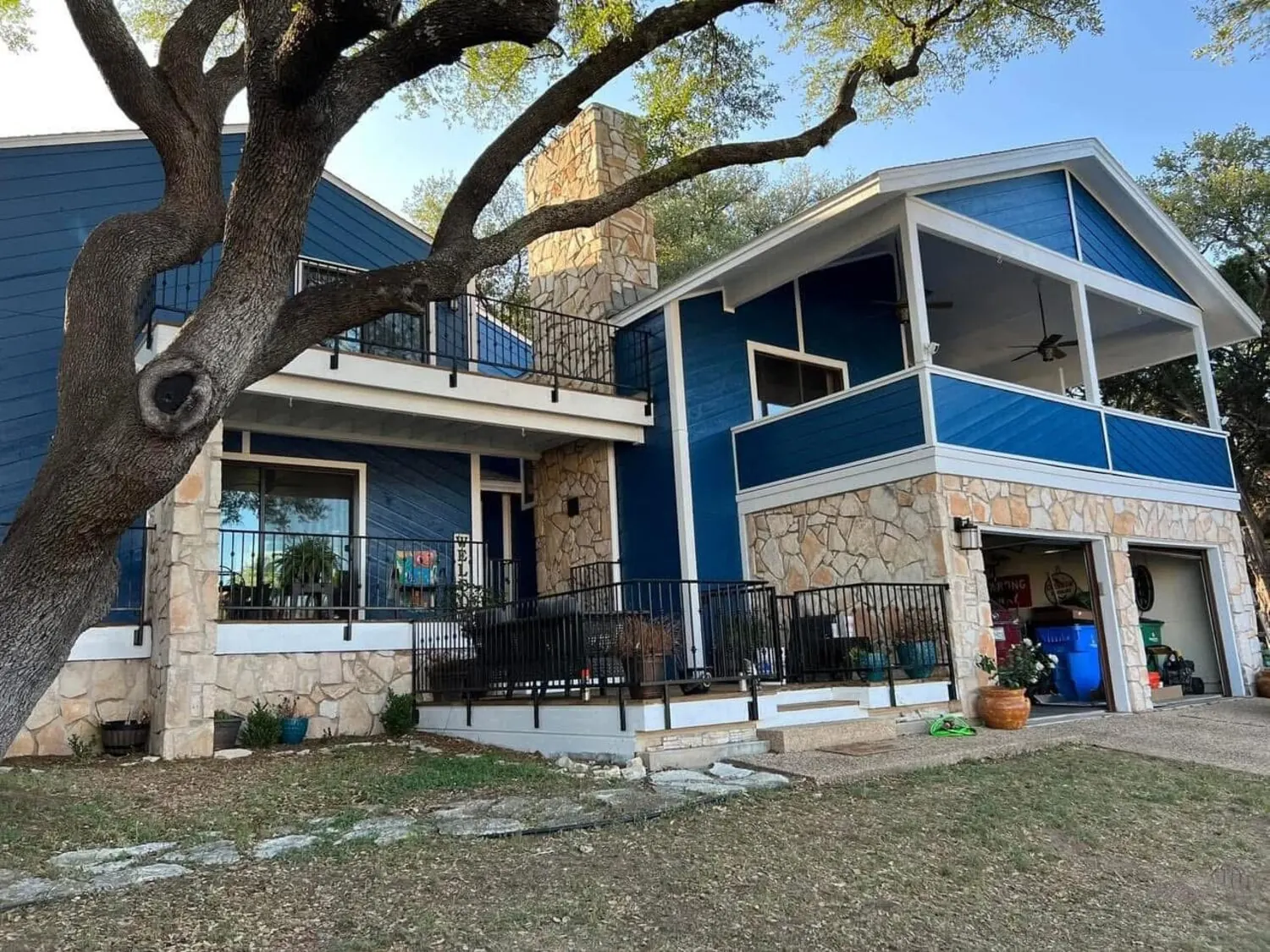 Home exterior after blue repaint
