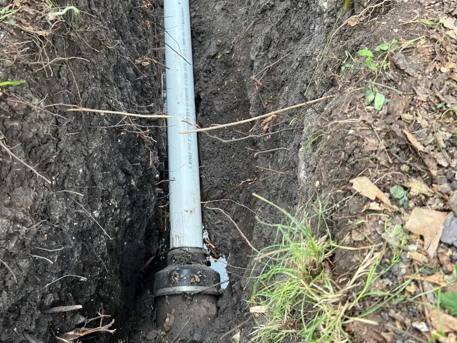 Sewer pipe after placement in trench