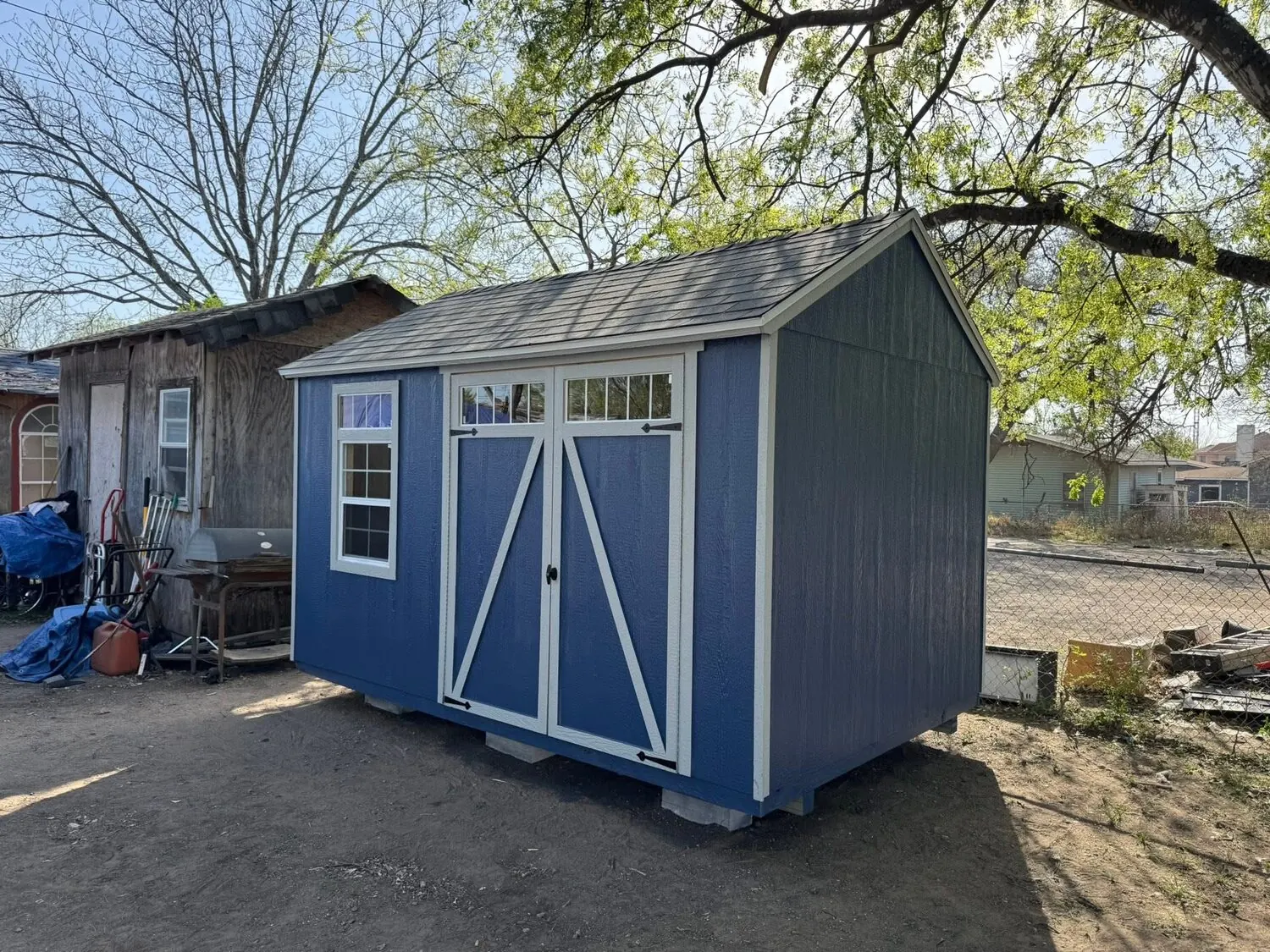 Finished blue storage shed