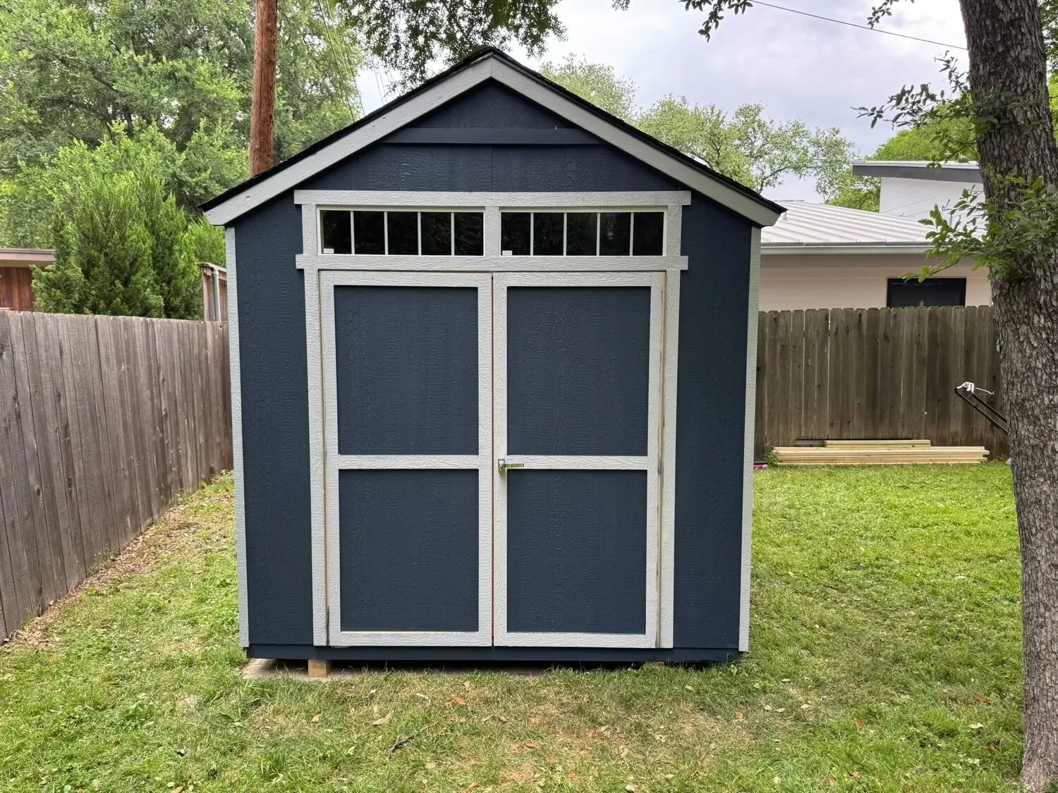 Finished gray storage shed