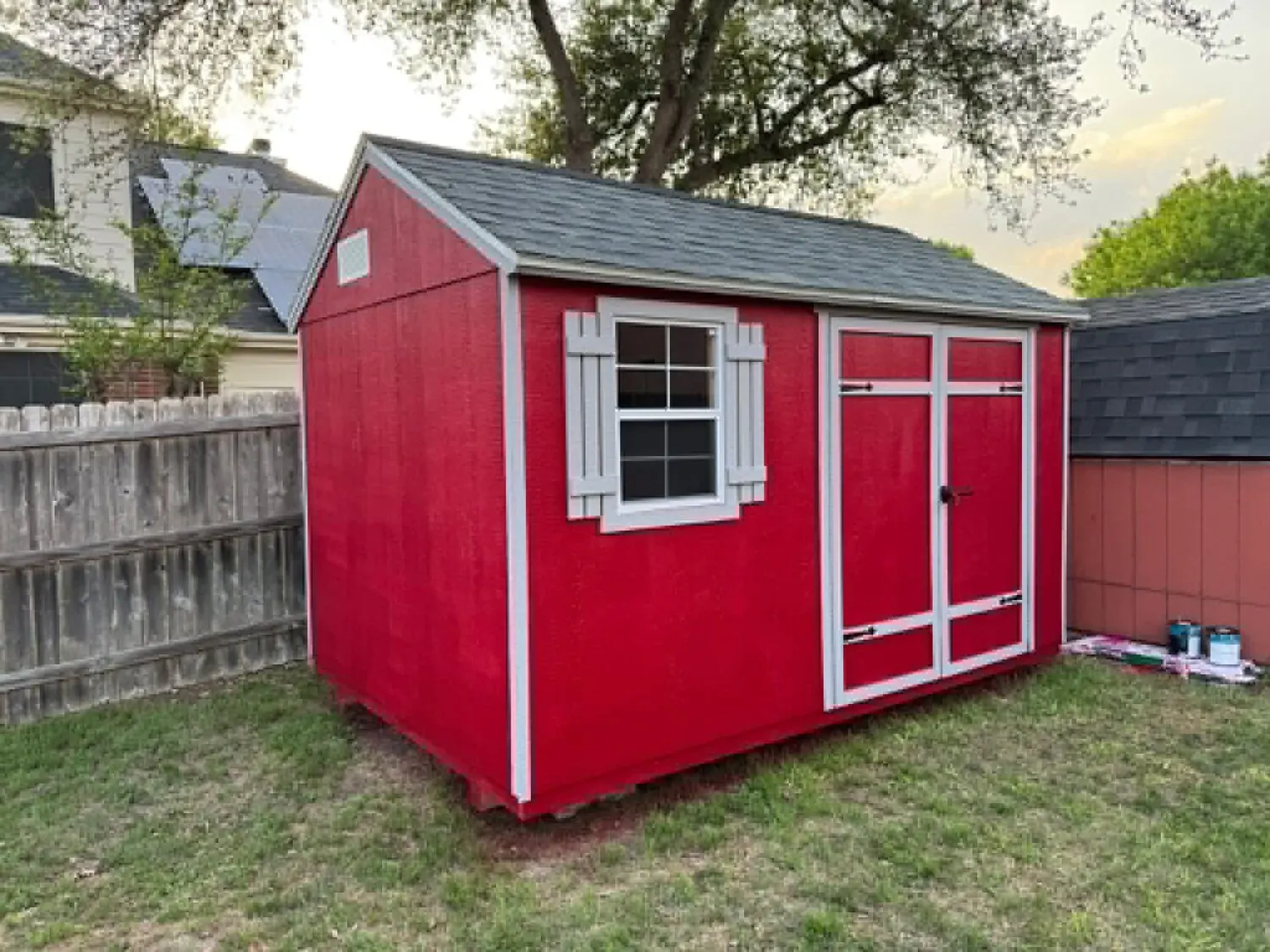 Finished red storage shed